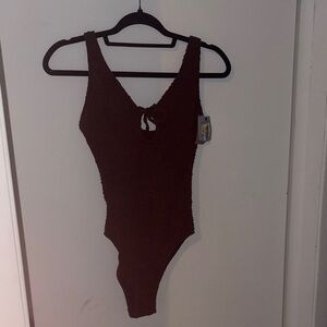 Girls' Brown Textured One-Piece Swimsuit - Kids